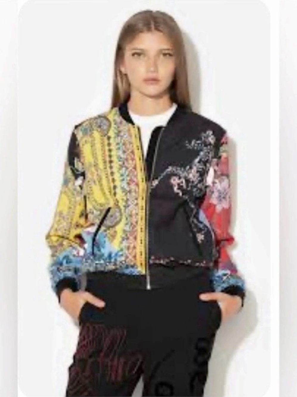 Desigual Mixed-Print Tiger Bomber Jacket Paisley Bomber Jacket Black &